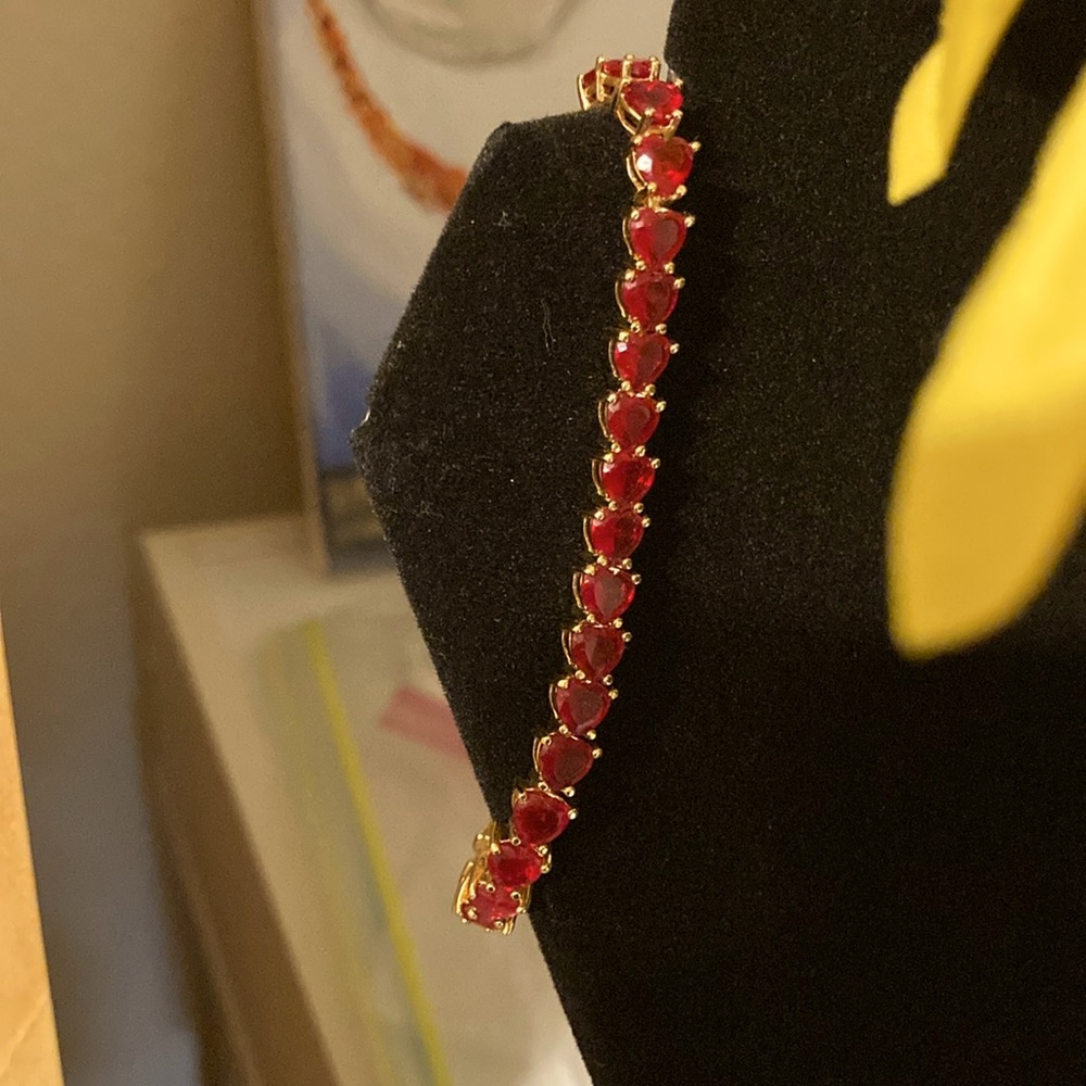 Red colored stone bracelet 10k gold plated